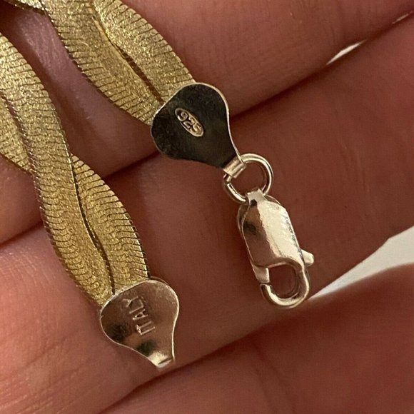 14k Gold Over 925 Silver Herringbone Bracelet - Picture 6 of 7